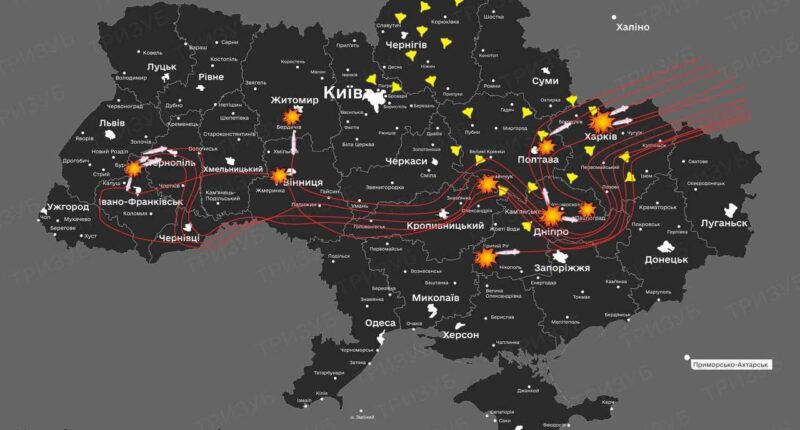 13 масований обстріл України